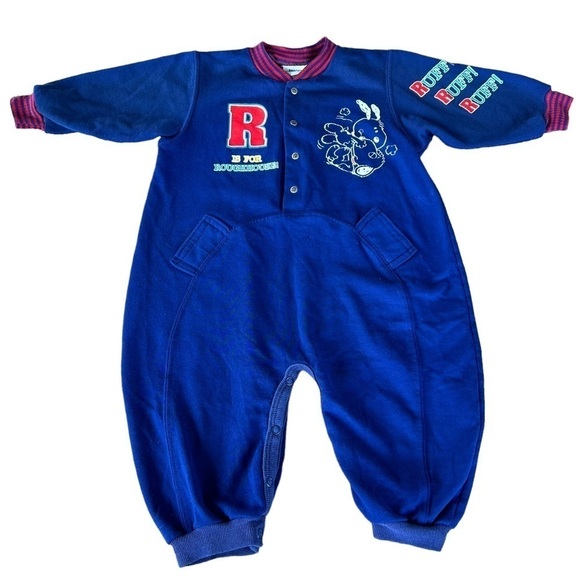 VTG Peanuts Snoopy Daisy Hill Puppies Romper Roughhouse Blue Red 18 Mo USA GUC - Picture 1 of 15